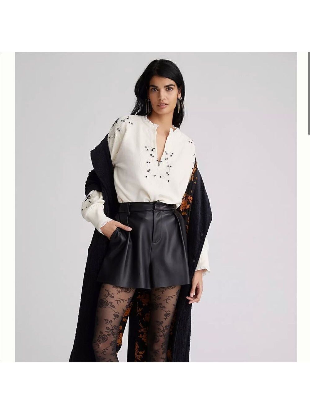 Anthropologie Embroidered Split-Neck Sweatshirt Medium
